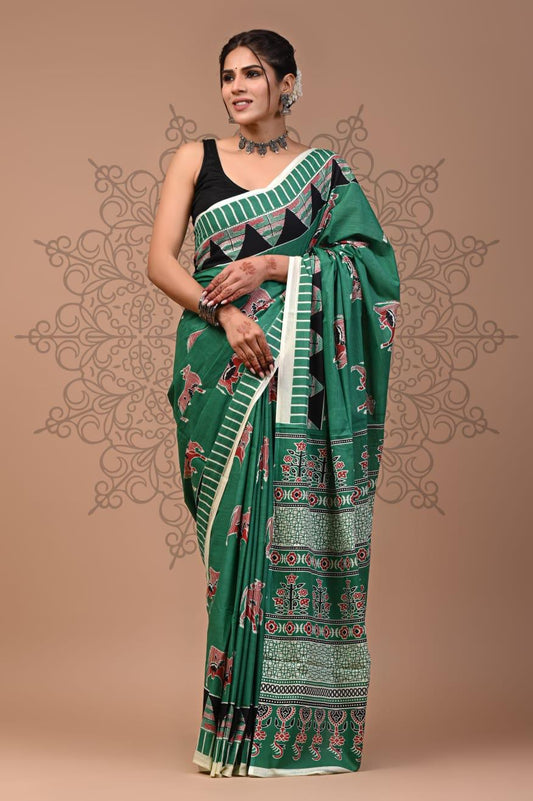 Candy Ajrakh Edition | Chanderi Fabric with Ajrakh Print | Matching Running Blouse